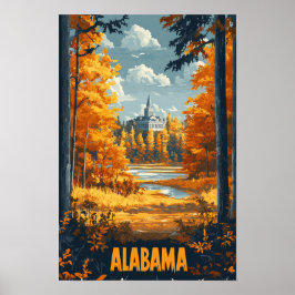 Alabama Verenigde Staten  Illustratie Reizen Poster