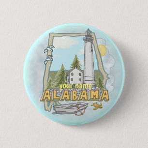 Alabama vuurtoren speld ronde button 5,7 cm