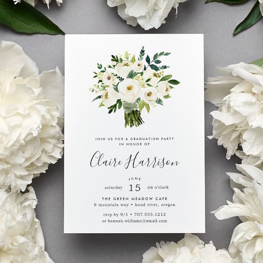 Alabaster Bouquet Graduation Party Invitation Kaart