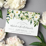 Alabaster Floral Bridesmaitres Brunch Invitation<br><div class="desc">L'invitation au brunch des femmes d'honneur à la floraison chic comporte une bordure supérieure de roses d'ivoire et de pivoines blanches avec un feuillage botanique luxuriant et de la verdure. Personnalisez avec vos détails de brunch de demoiselle d'honneur en écriture manuscrite moderne et en lettrage traditionnel sans serif. Les invitations...</div>