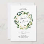 Alabaster Floral Wreath Wedding Invitation Kaart (Voorkant)