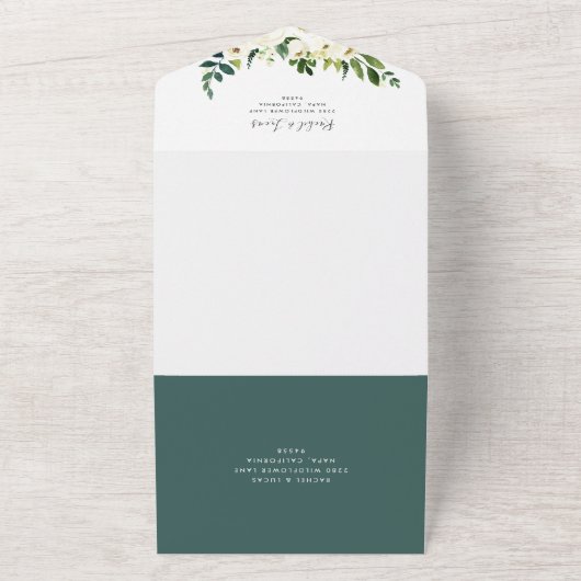 Alabaster | Lijst van witte Floral All In One Uitnodiging (Buitenkant)