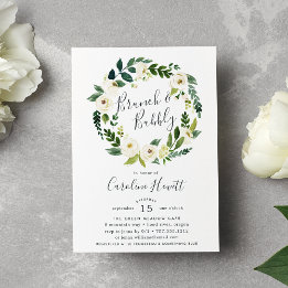 Alabaster Wreath Brunch & Bubble Shower Invitation Kaart