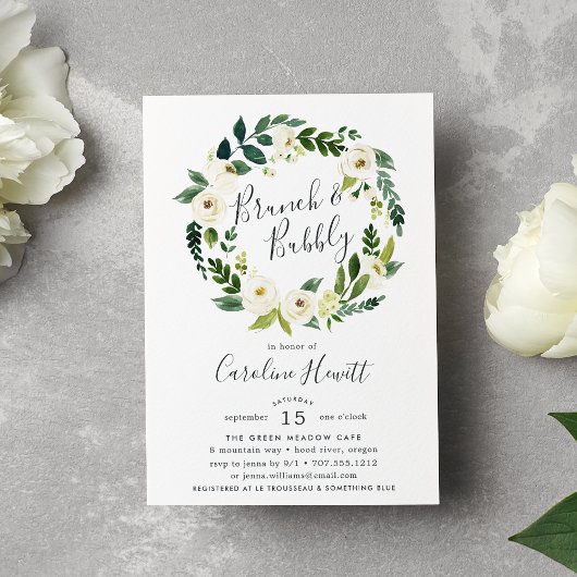 Alabaster Wreath Brunch & Bubble Shower Invitation Kaart