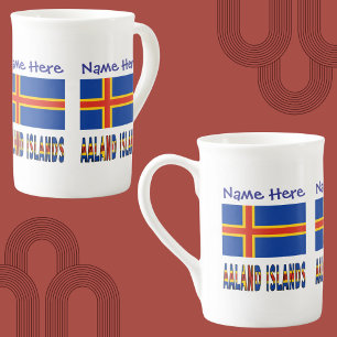 Åland-eilanden Ålander Vlag Blauw Personalisatie Porselein Kop