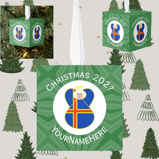 Åland eilanden vlag kerst engel gepersonaliseerd kubus ornament