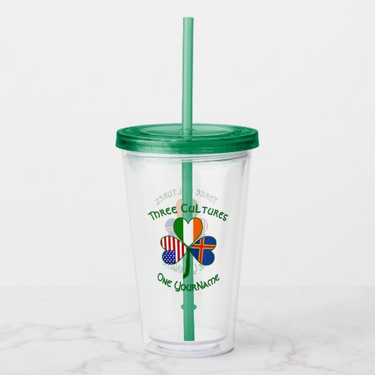 Ålander Ierse Amerikaanse Shamrock Vlag gepersonal Acryl Drinkbeker (Voorkant)