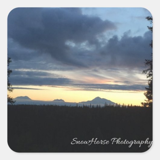 Alaska bergketen zonsondergang vierkante sticker (Voorkant)