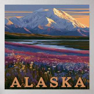 Alaska Bergzonsondergang Poster