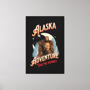 Alaska Bigfoot Avontuur Retro Wildernis Kunst Canvas Afdruk