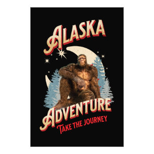 Alaska Bigfoot Avontuur Retro Wildernis Kunst Foto Afdruk