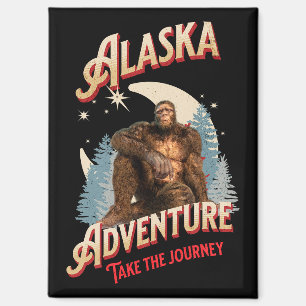 Alaska Bigfoot Avontuur Retro Wildernis Kunst Magneet