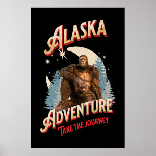 Alaska Bigfoot Avontuur Retro Wildernis Kunst Poster