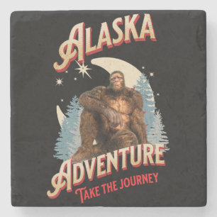 Alaska Bigfoot Avontuur Retro Wildernis Kunst Stenen Onderzetter