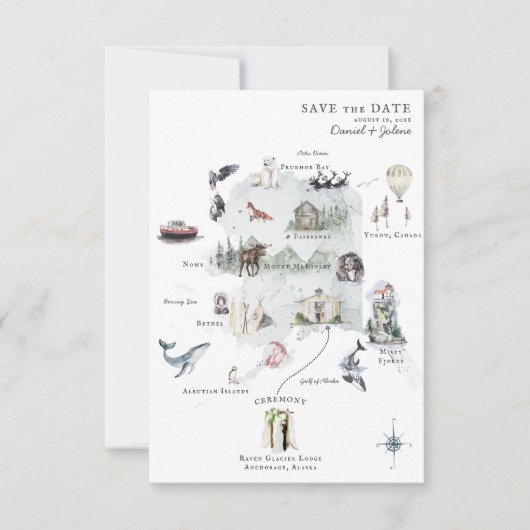 Alaska | Carte Itinéraire De Mariage De Destinatio (Devant)