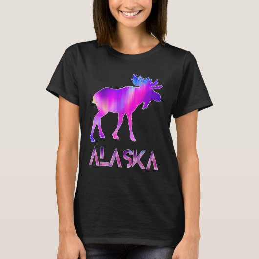 Alaska Day Moose Aurora Borealis bij nacht T-shirt (Voorkant)