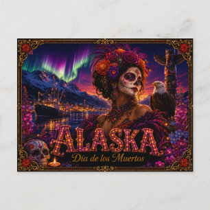 Alaska Día de los Muertos Retro Briefkaart