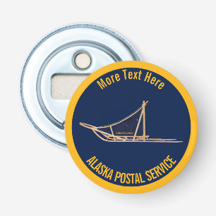 Alaska Dog Sled Postal Carrier Button Flesopener