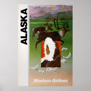 Alaska druk Western Airlines Reisposter Alaska Poster