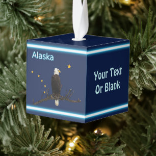 Alaska Eagle en Flag Kubus Ornament