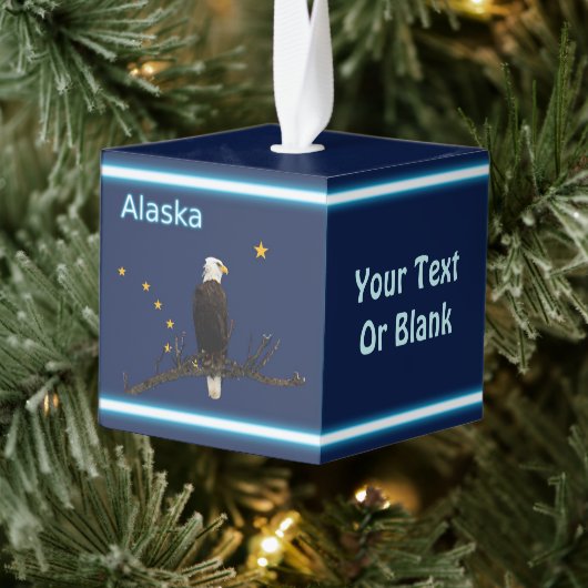Alaska Eagle en Flag Kubus Ornament (Boom)