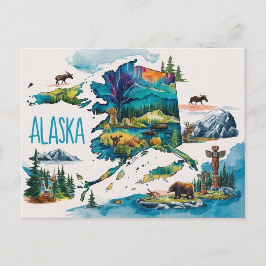 Alaska: Een levendige Waterverf-exploratie Briefkaart (Voorkant)