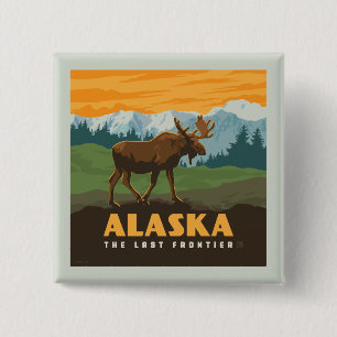 Alaska eland aan de grens vierkante button 5,1 cm