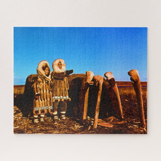 Alaska Fur clad eskimo arctic sod igloo Legpuzzel (Horizontaal)