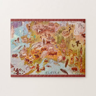 Alaska geïllustreerde ansichtkaart 11x14 legpuzzel