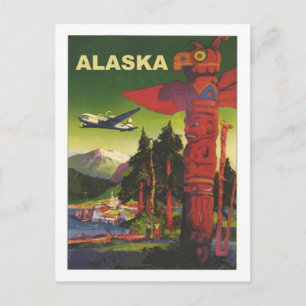 Alaska, Indiaanse totem, vliegtuig, vintage luchtv Briefkaart
