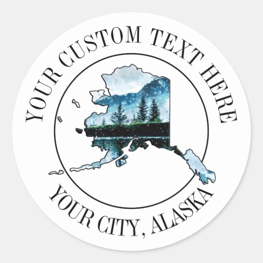 Alaska Landscape Map Custom Text 3" Ronde Sticker (Voorkant)