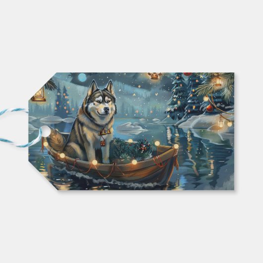 Alaska Malamute Kerst Feestelijke reis Cadeaulabel (Achterkant Horizontaal)