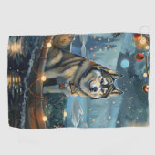 Alaska Malamute Kerst Feestelijke reis Golfhanddoek (Horizontaal)
