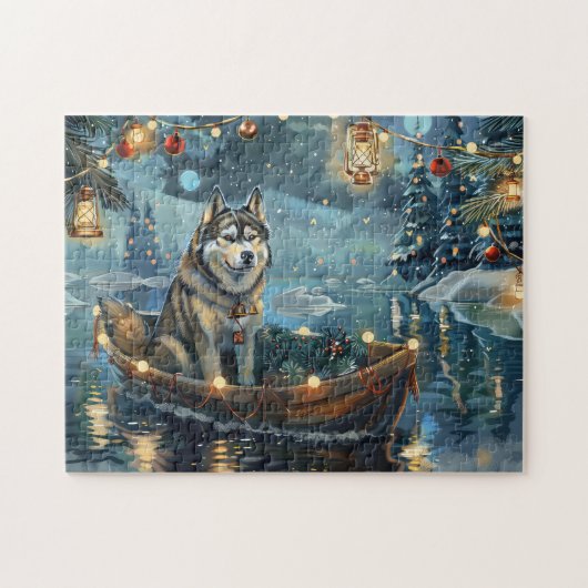 Alaska Malamute Kerst Feestelijke reis Legpuzzel (Horizontaal)