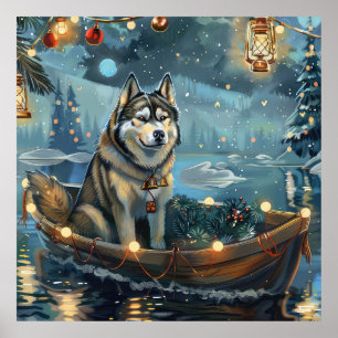 Alaska Malamute Kerst Feestelijke reis Poster