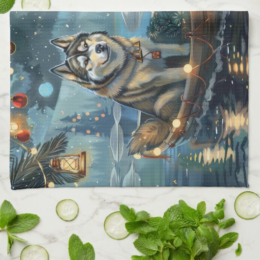 Alaska Malamute Kerst Feestelijke reis Theedoek (Gevouwen)