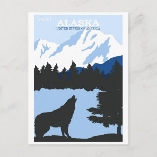 Alaska Natuur Wolf Blue Vintage Travel Poster Briefkaart