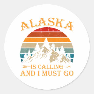 Alaska noemt de Retro  bergen Natuur Ronde Sticker