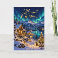 Alaska Noorderlicht Besneeuwde Blokhut Kerstmis