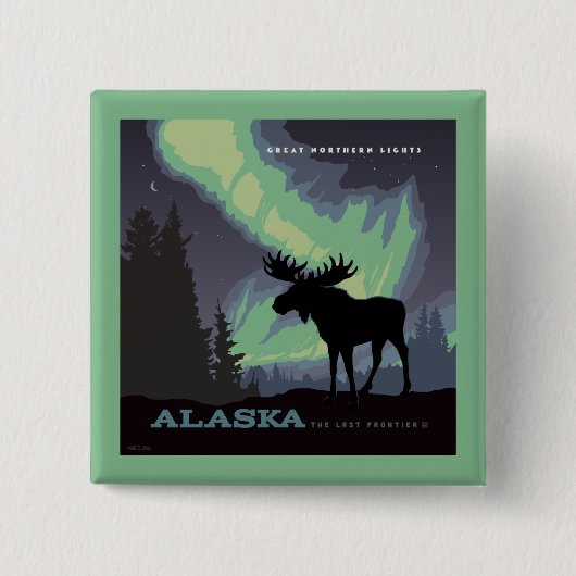 Alaska | Noorderlicht eland Vierkante Button 5,1 Cm (Voorkant)