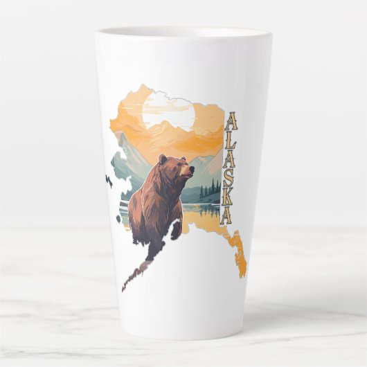 Alaska Outline Beer en bergen Latte Mok (Voorkant)