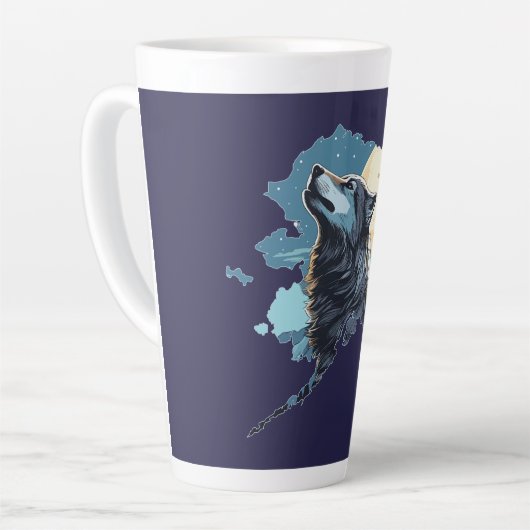 Alaska Outline Wolf en Maan Latte Mok (Linkerhoek)