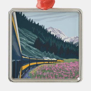 Alaska Railroad Scene - Wasilla, Alaska Metalen Ornament