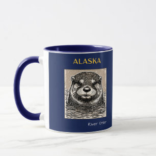 Alaska River Otter Portret Blauw en goud Mok