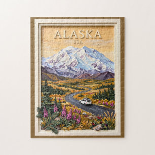 Alaska Roadtrip Vintage Sneeuw Bergen Landschap Legpuzzel