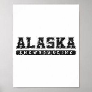 Alaska Snowboarden Zwart Tekst Poster