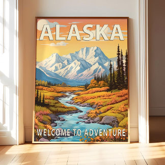 Alaska staat landschap poster kunstprint, retro na