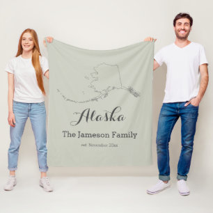 Alaska-staatskaart schetst familie gepersonaliseer fleece deken