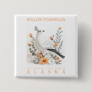 Alaska Staatsvogel Kunstprint Elegante Wilgenhoe Vierkante Button 5,1 Cm