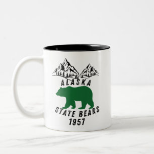 Alaska State Bears 1957 Retro Zwart Design Tweekleurige Koffiemok